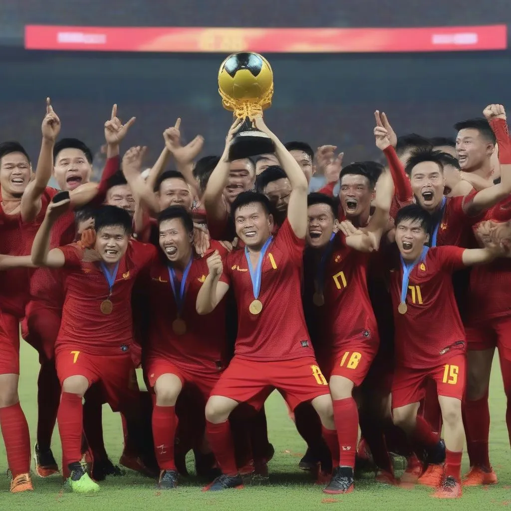 Ảnh đội tuyển Việt Nam nâng cao cúp vô địch AFF Cup 2018