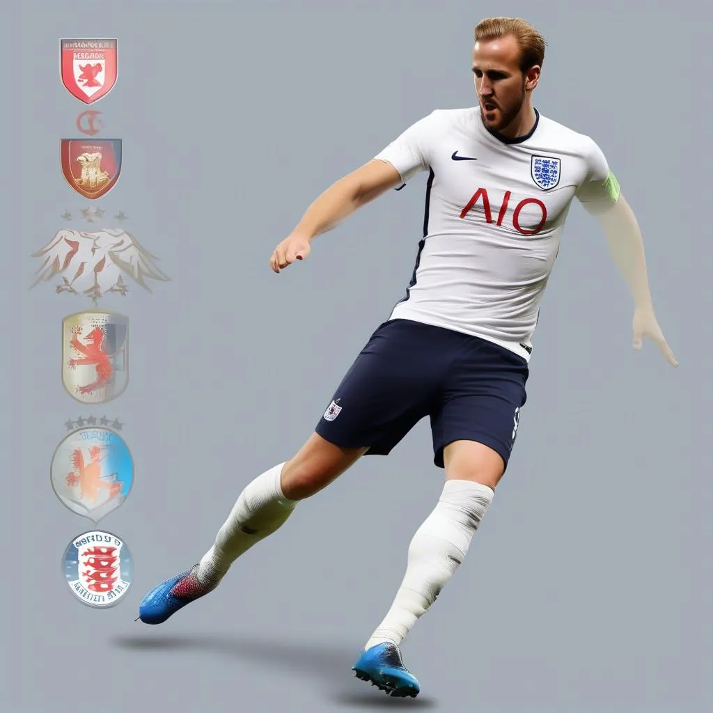 Cầu thủ áo số 9 Harry Kane, hiện tại là đội trưởng của đội tuyển Anh