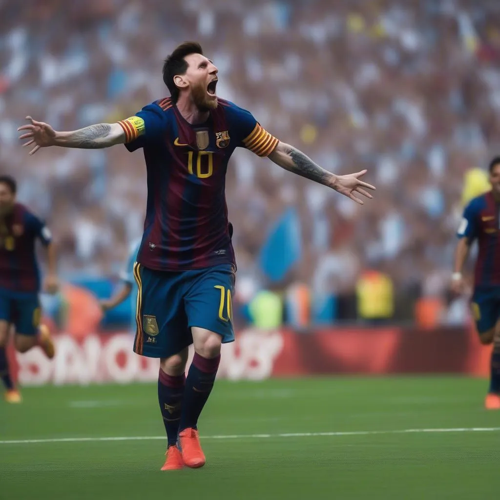 Lionel Messi celebrating a goal for Argentina at the 2023 World Cup