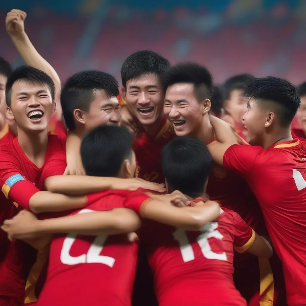 U22 Vietnam players celebrate victory in a game