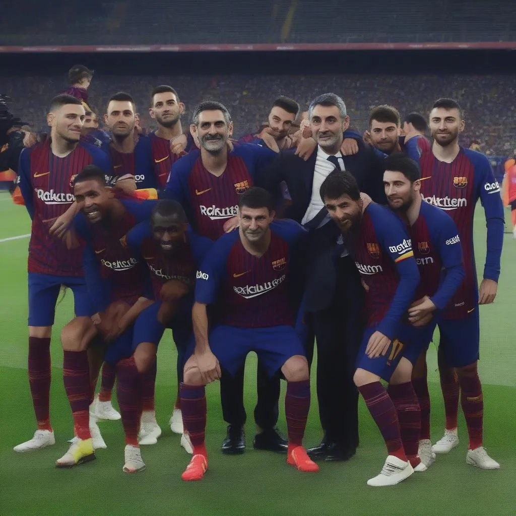 Ernesto Valverde, HLV trưởng Barca 2018, cùng các học trò