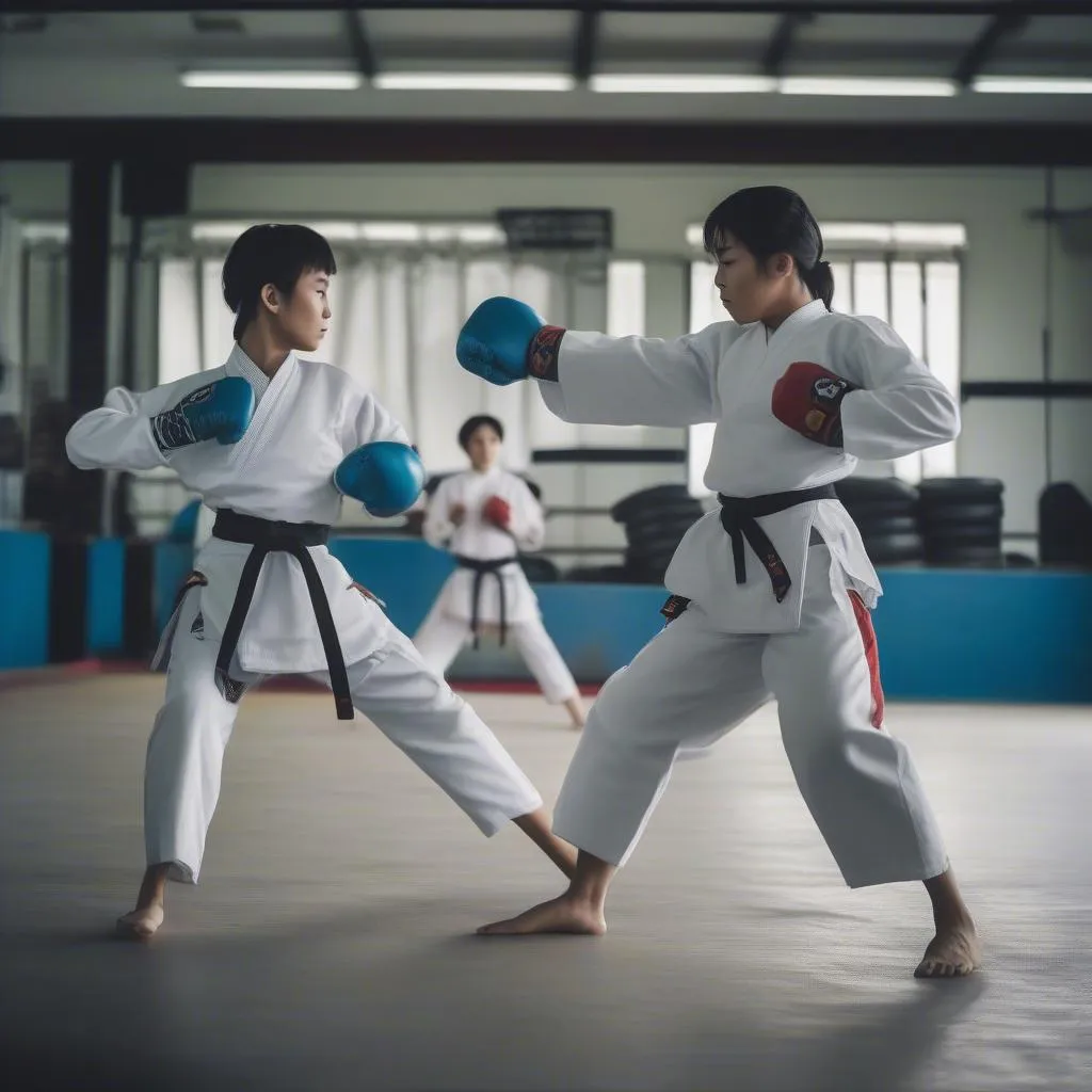 Các võ sĩ Taekwondo đang luyện tập