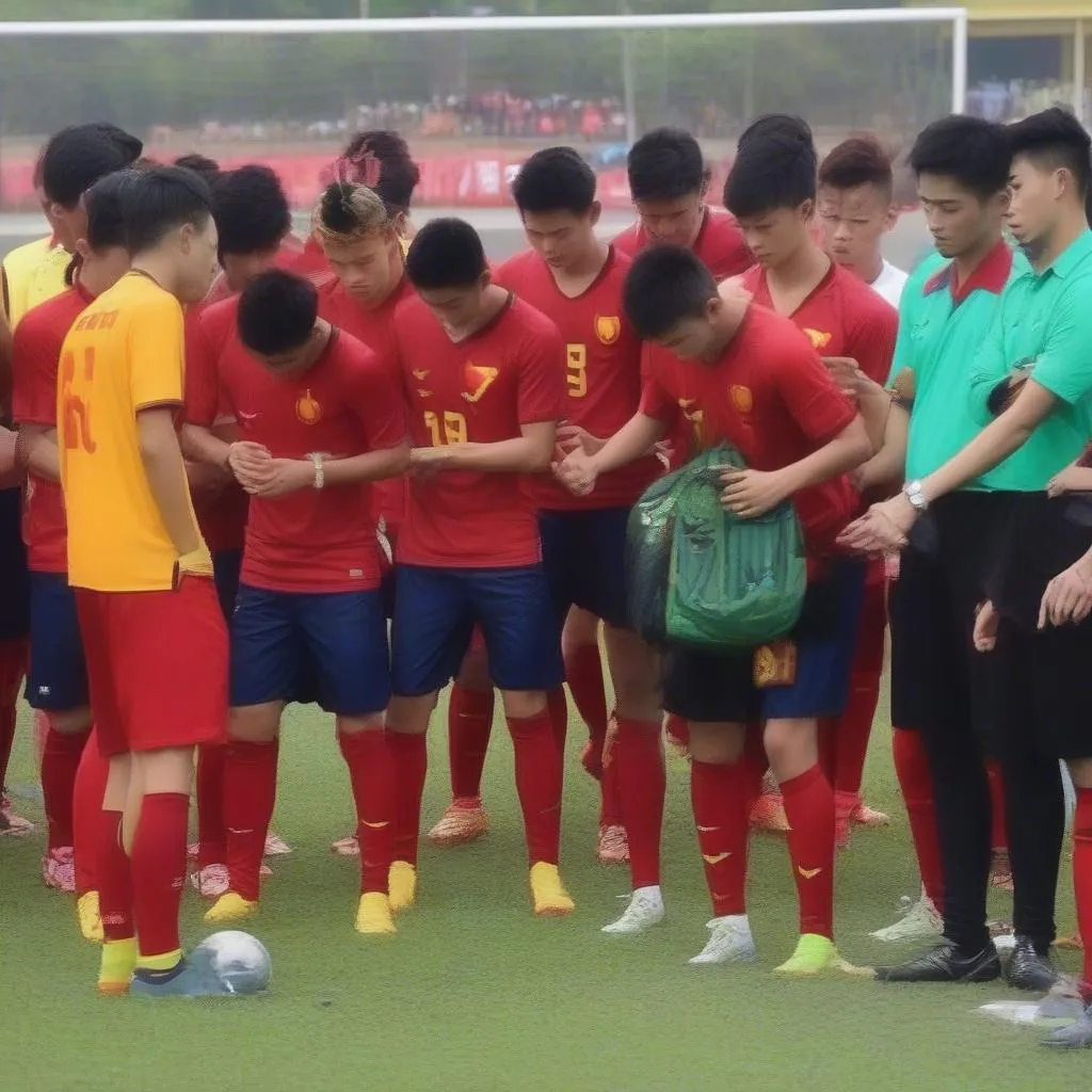 Cầu thủ U19 Việt Nam cầu may