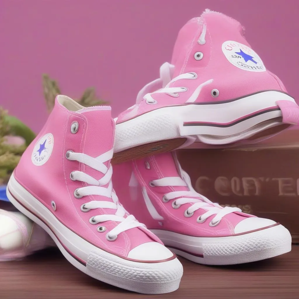 giày converse đế cao màu hồng trắng nữ