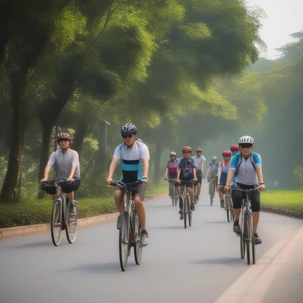 Group of Cyclists in Hanoi