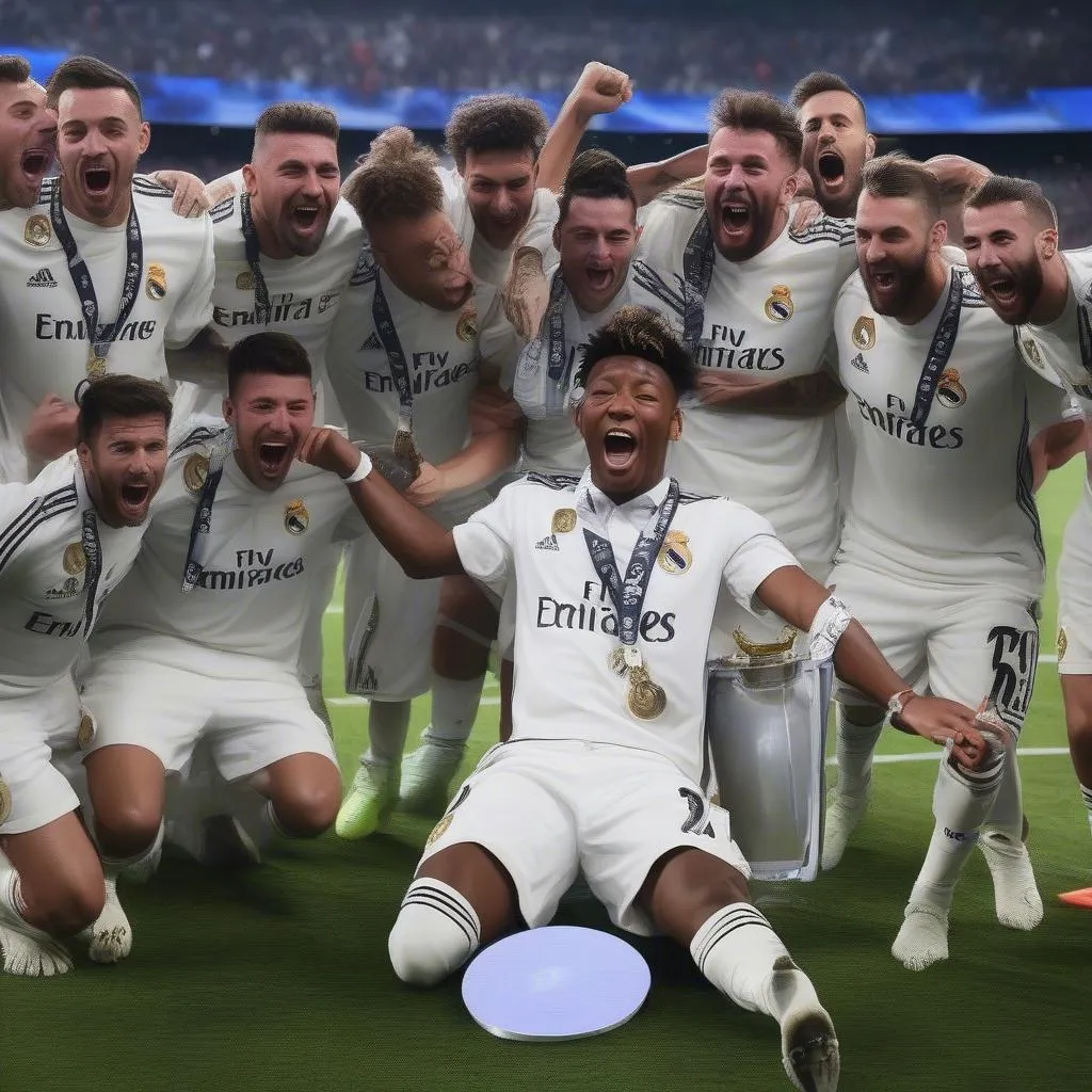 David Alaba celebrating winning the Champions League with Real Madrid