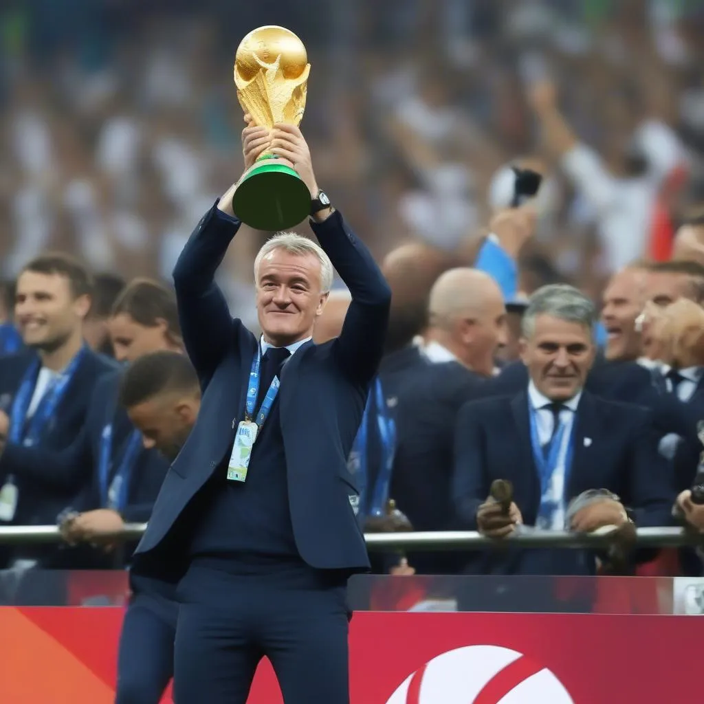 huấn luyện viên đội tuyển pháp didier deschamps nâng cup