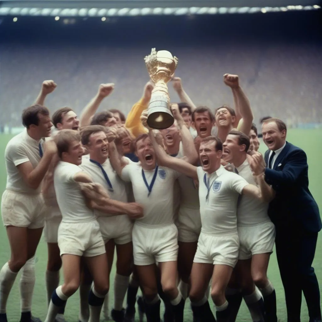 Hình ảnh đội tuyển Anh nâng cao cúp vô địch World Cup 1966