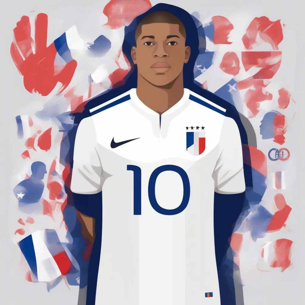 Hình ảnh áo đấu đội tuyển Pháp với số áo 10 của Mbappe được thiết kế vector