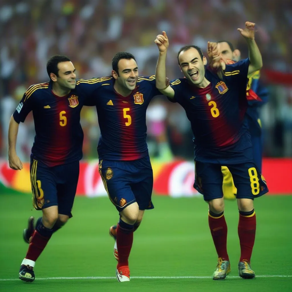 Hình ảnh Xavi Hernandez, Andres Iniesta và Iker Casillas, bộ ba huyền thoại của đội tuyển Tây Ban Nha