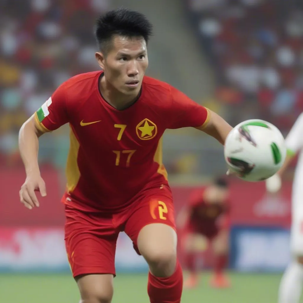 Hình ảnh Quang Hải, cầu thủ đội tuyển Việt Nam trong trận đấu Asian Cup