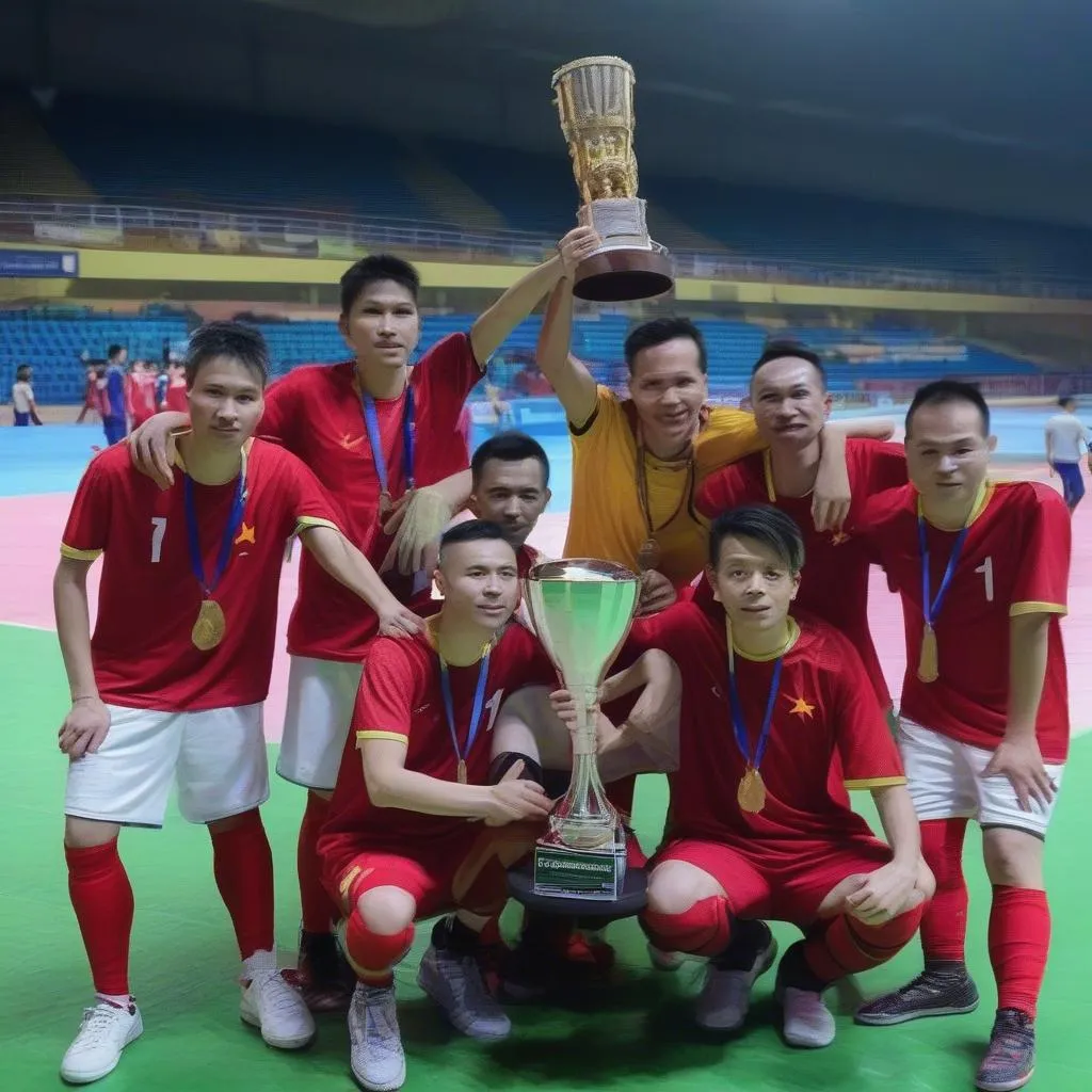 Cầu thủ Futsal Việt Nam nâng cao cúp vô địch