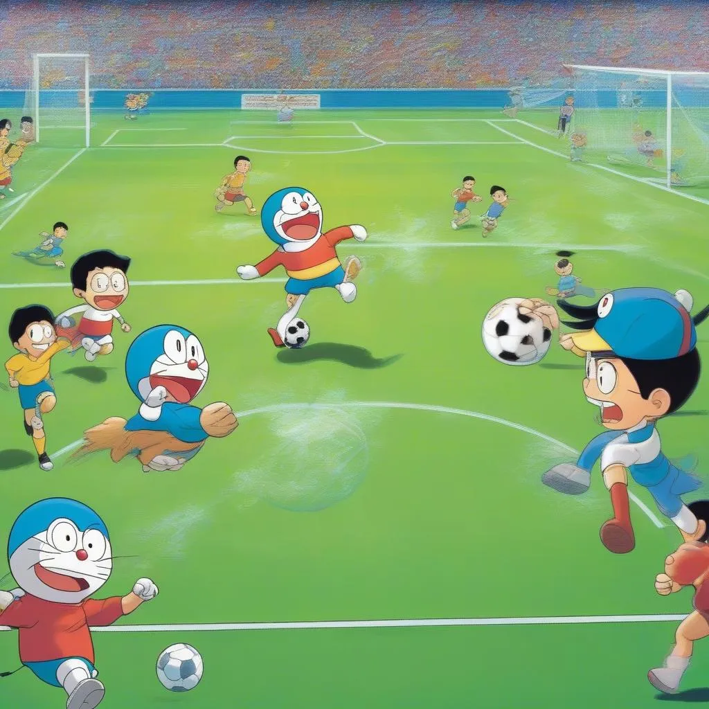 Nobita và Doraemon trong trận đấu bóng đá