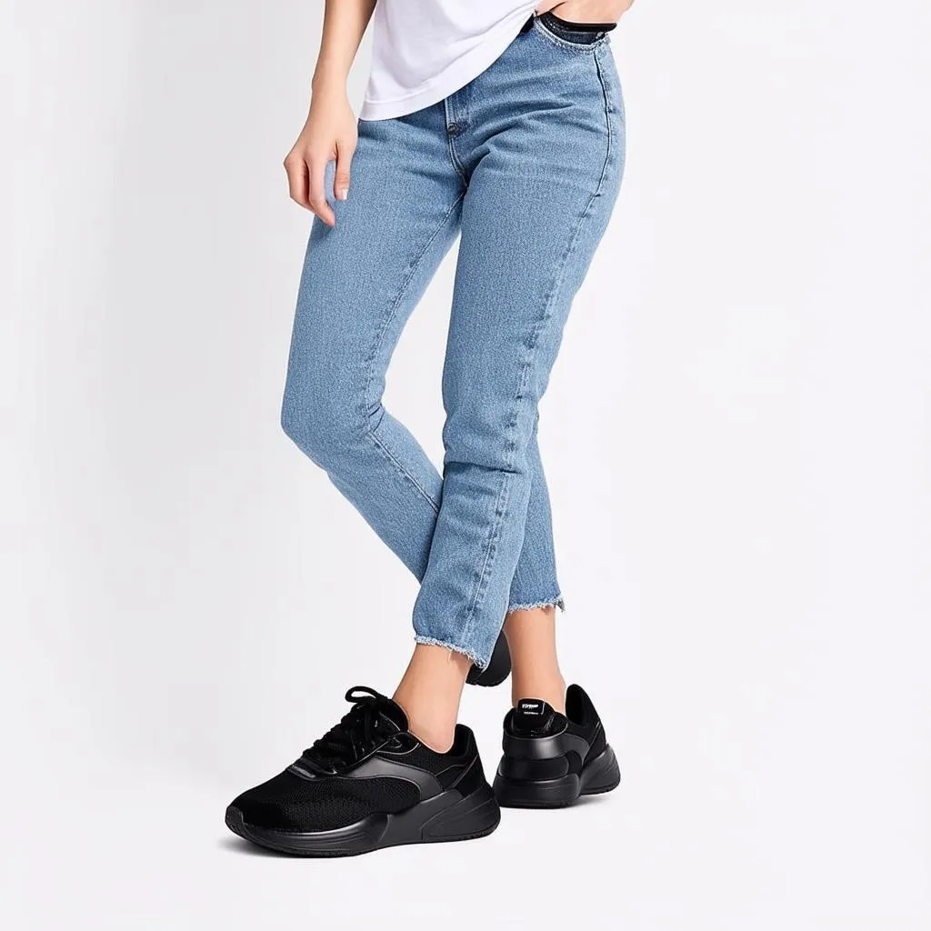 Giày thể thao nữ Hunter Feast DSW053333Den Đen kết hợp với quần jeans