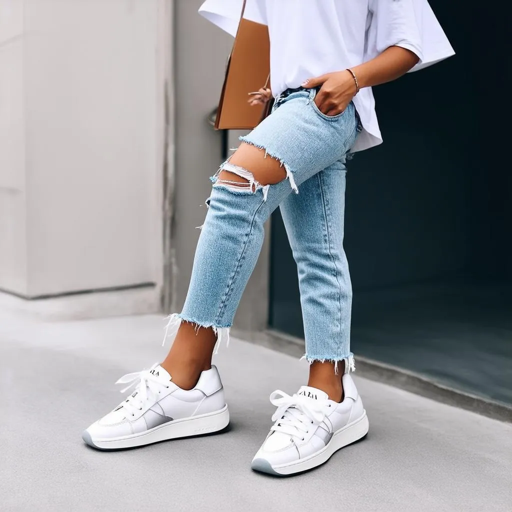 Giày Zara nữ thể thao phối đồ quần jeans