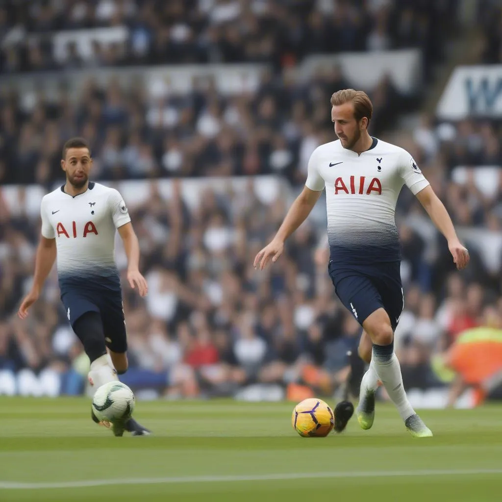 Harry Kane, cầu thủ tấn công hàng đầu của Tottenham, đang trong một pha dứt điểm chính xác