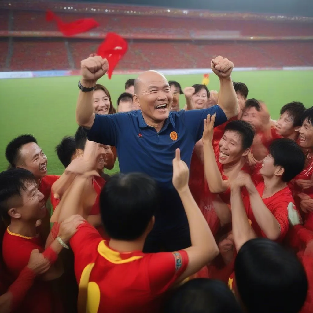 Coach Park Hang-seo celebrating with Vietnamese players