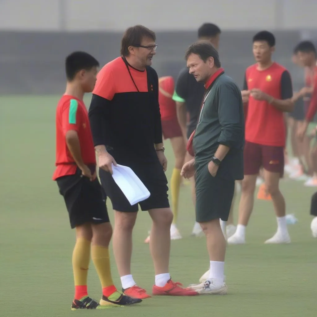 HLV Philippe Troussier đang chỉ đạo tập luyện