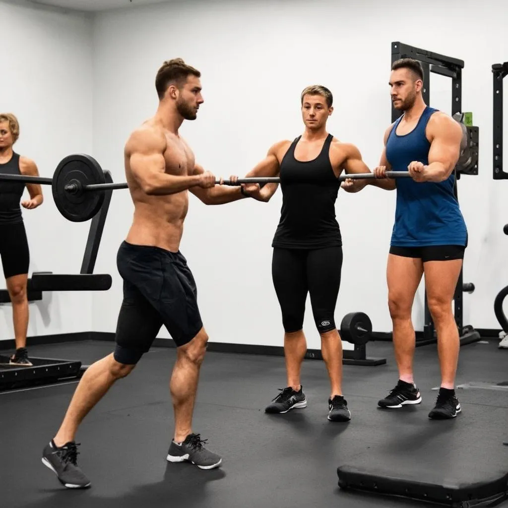 Huấn luyện viên gym hướng dẫn kỹ thuật tập luyện