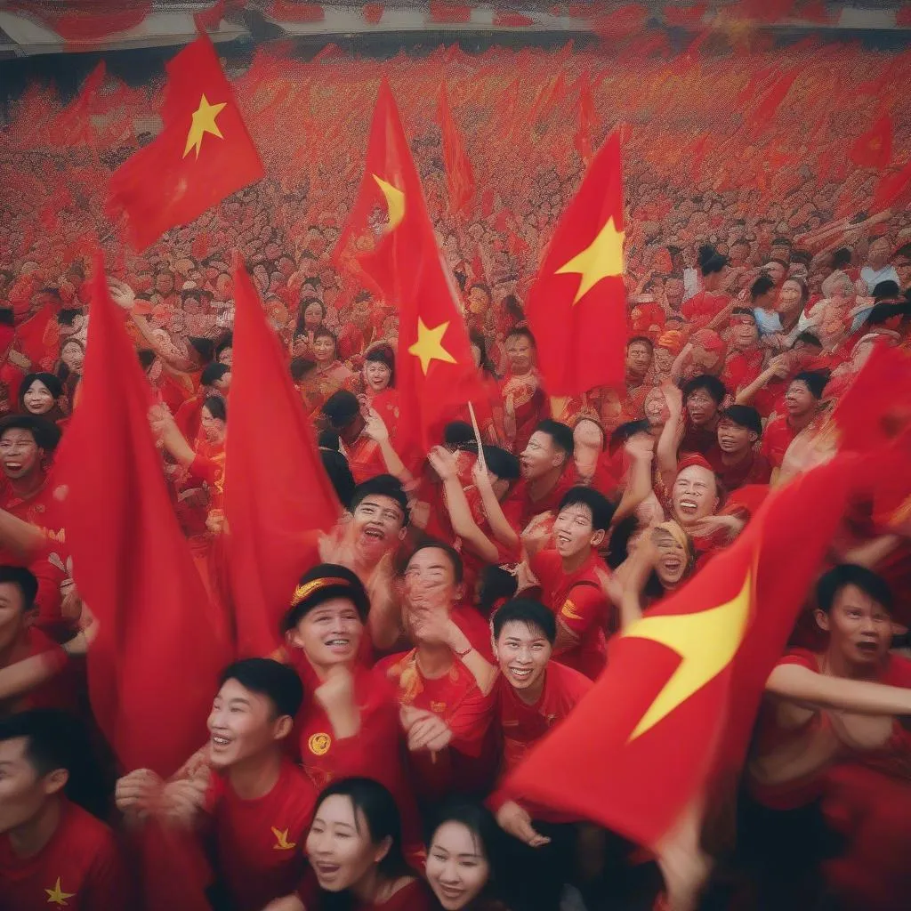 Vietnamese football fans cheering