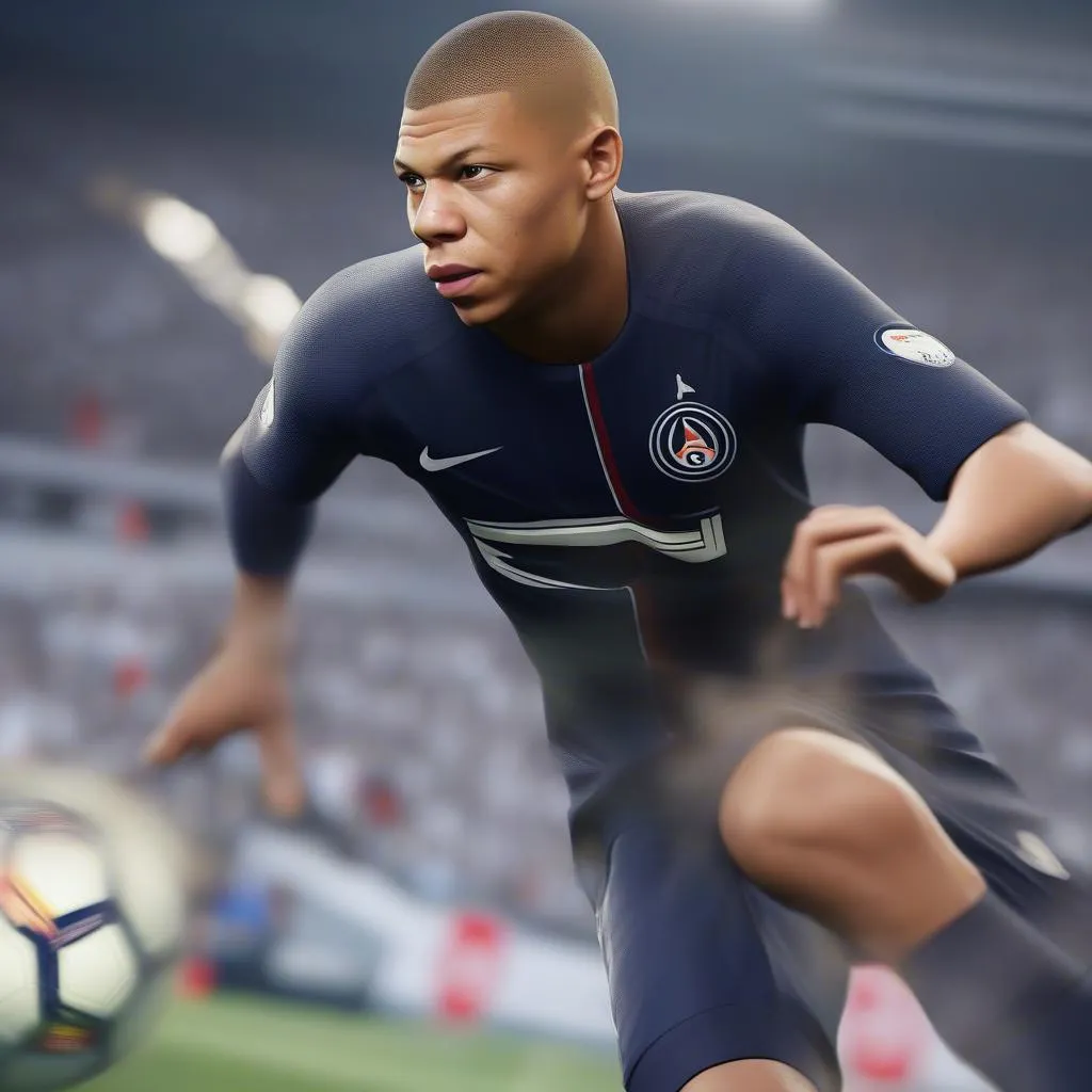 Kylian Mbappé, một cầu thủ trẻ tài năng trong FIFA 18, nổi tiếng với tốc độ và kỹ thuật điêu luyện