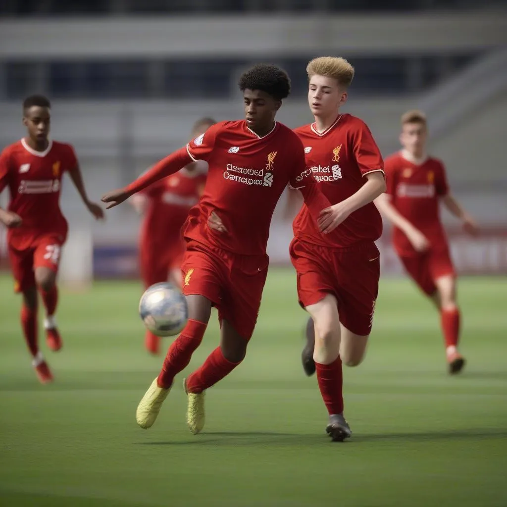 Hình ảnh các cầu thủ trẻ Liverpool thi đấu trong trận đấu UEFA Youth League