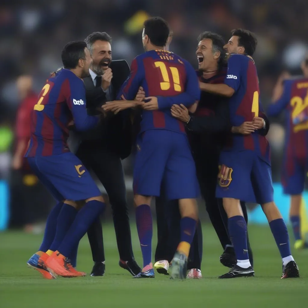 Luis Enrique ăn mừng chức vô địch cùng Barcelona