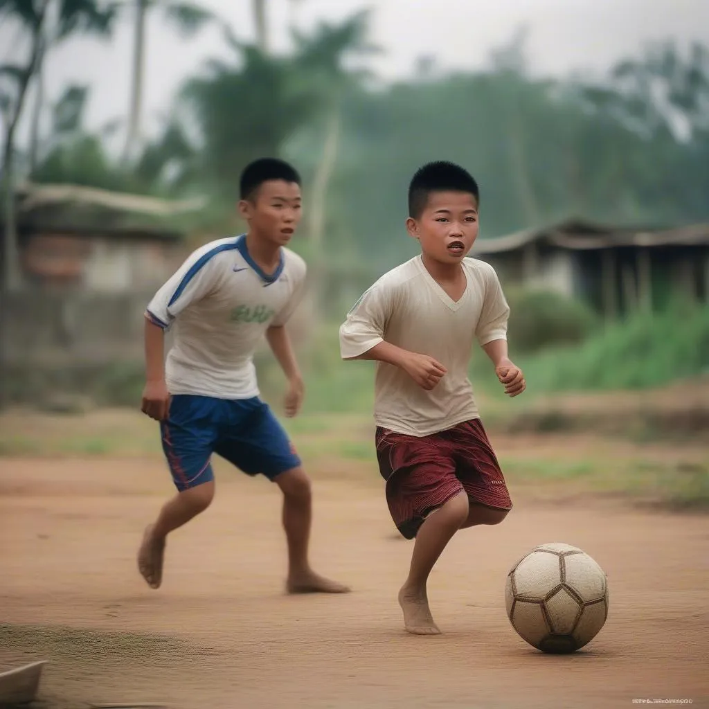 Lục Xuân Hưng tuổi thơ thi đấu bóng đá làng quê