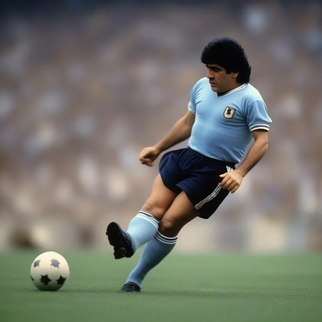 Diego Maradona scoring a legendary goal with his left foot