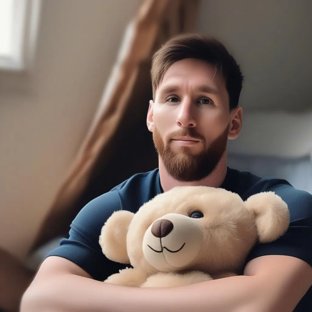 Hình ảnh Messi được ghép ảnh với một chú gấu bông dễ thương