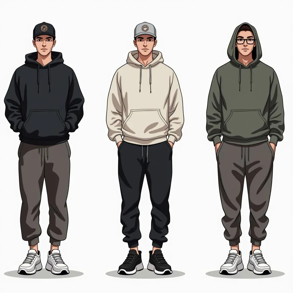 Phối đồ nam với quần jogger, áo hoodie và giày thể thao độn đế