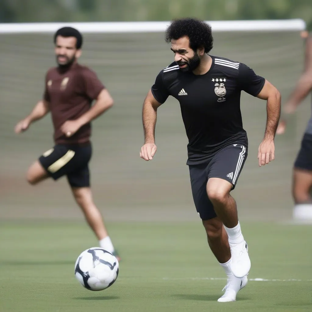 Mohamed Salah training with the Egyptian national team