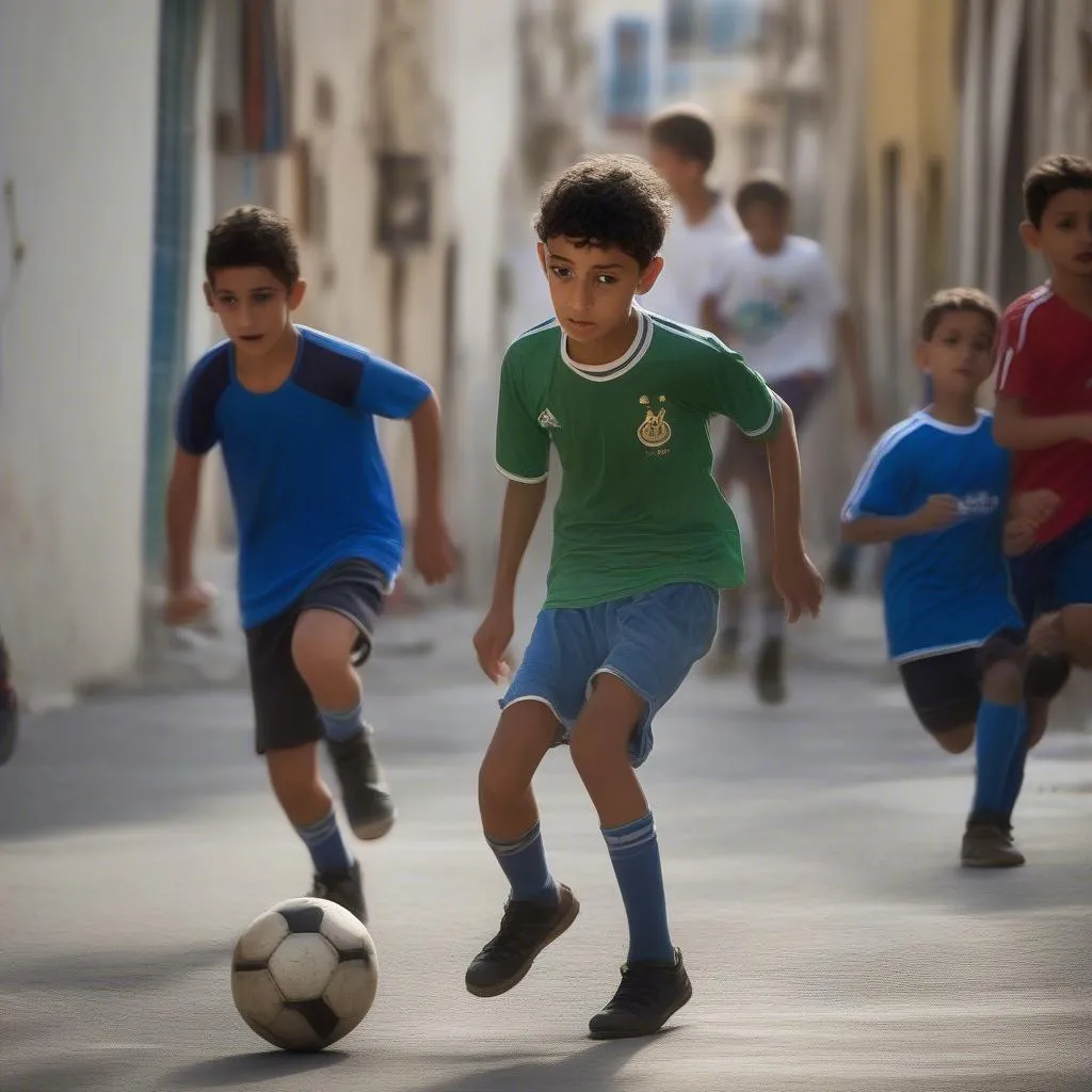 Munir El Haddadi chơi bóng đá trên phố ở Melilla, Tây Ban Nha