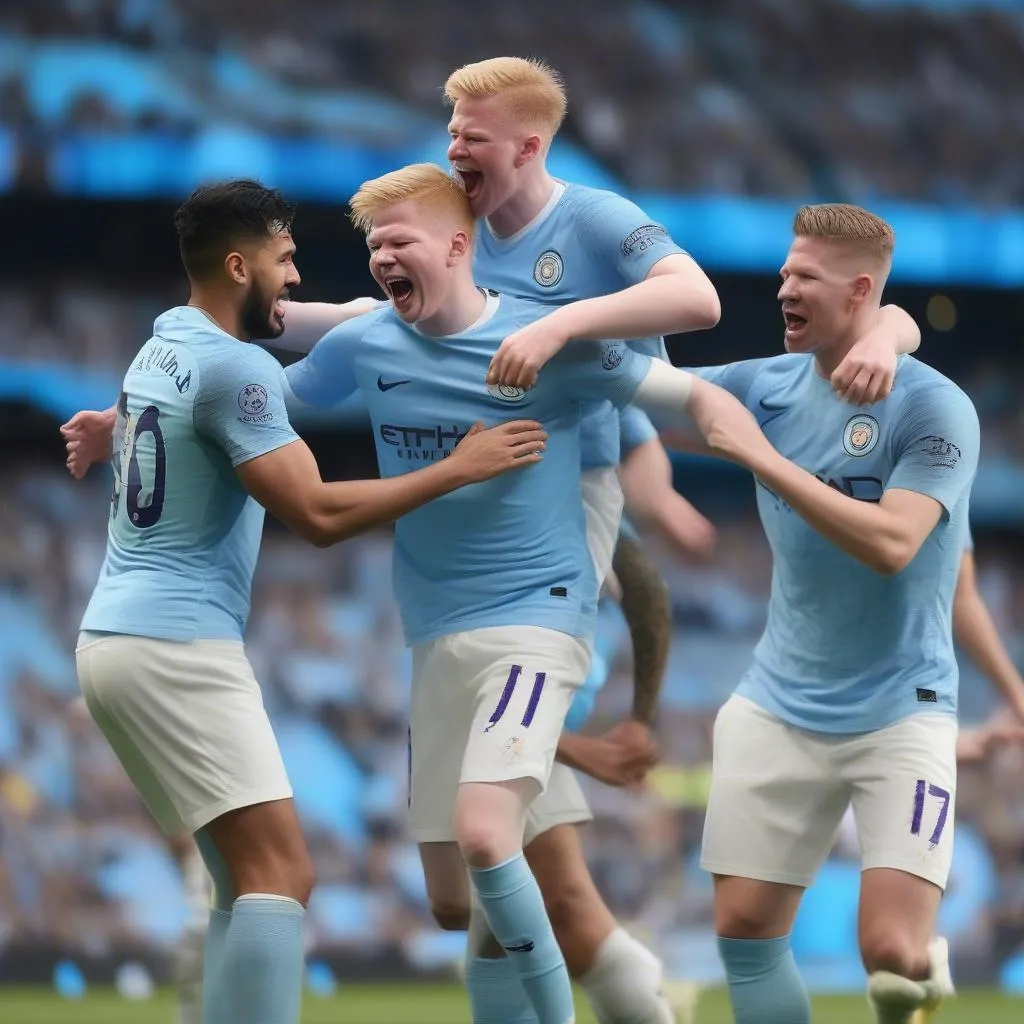 Sergio Agüero, Kevin De Bruyne, và Erling Haaland - bộ ba tấn công hủy diệt của Man City hiện tại.