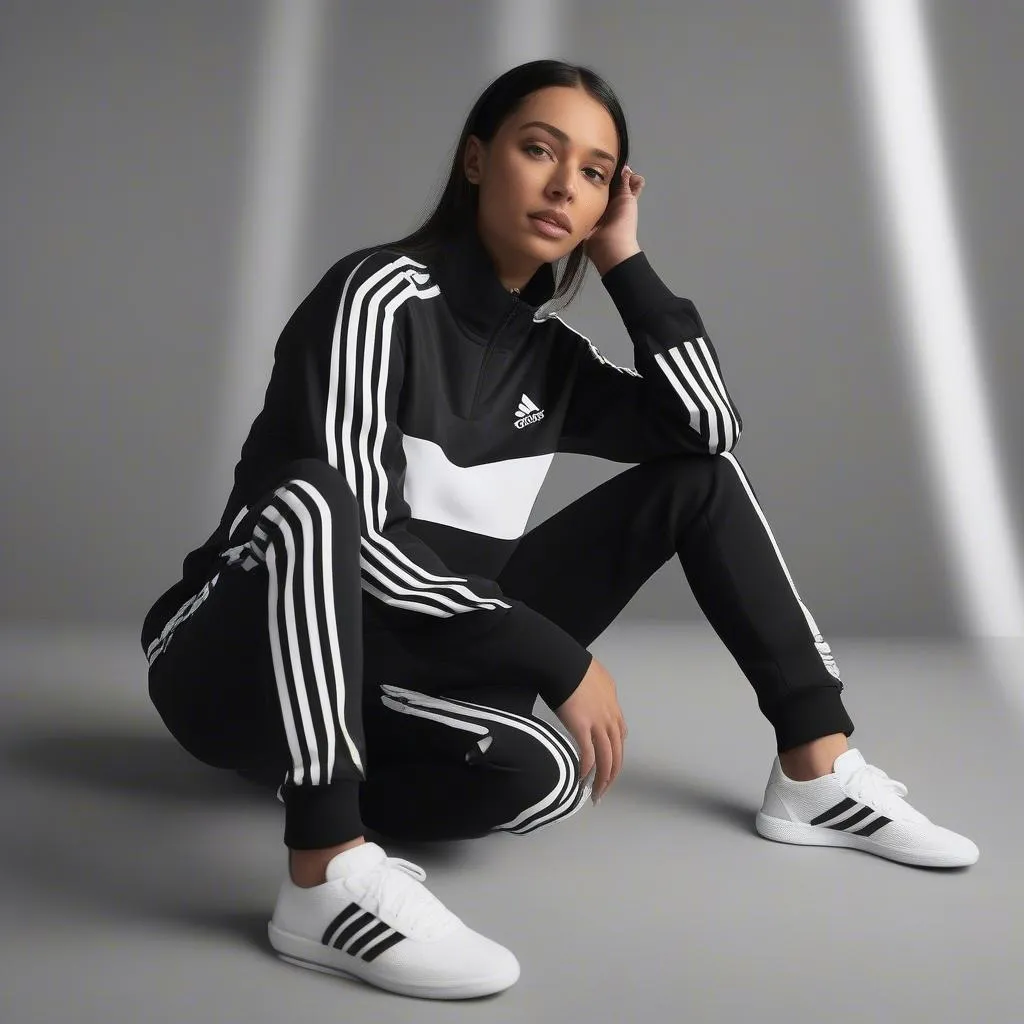 Quần dài thể thao Adidas màu đen trắng có logo