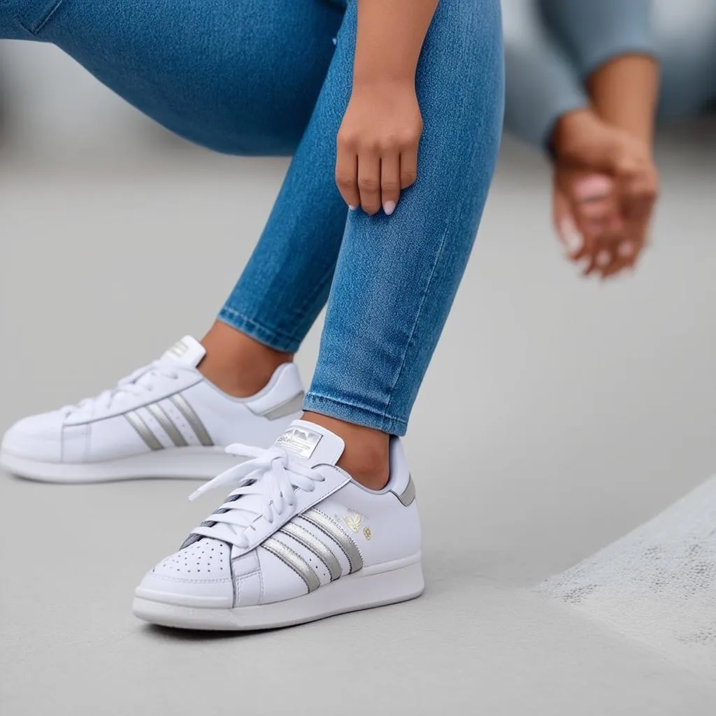 Mix đồ với giày thể thao Adidas nữ và quần jeans