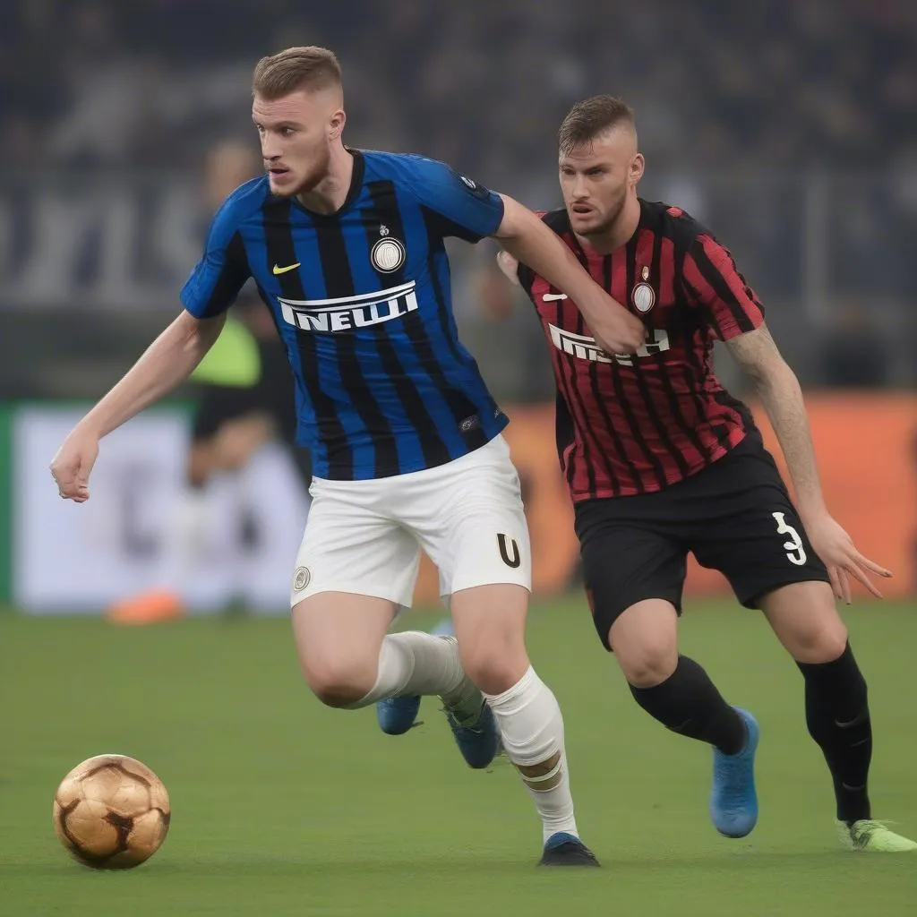 Milan Skriniar trong một pha phòng thủ