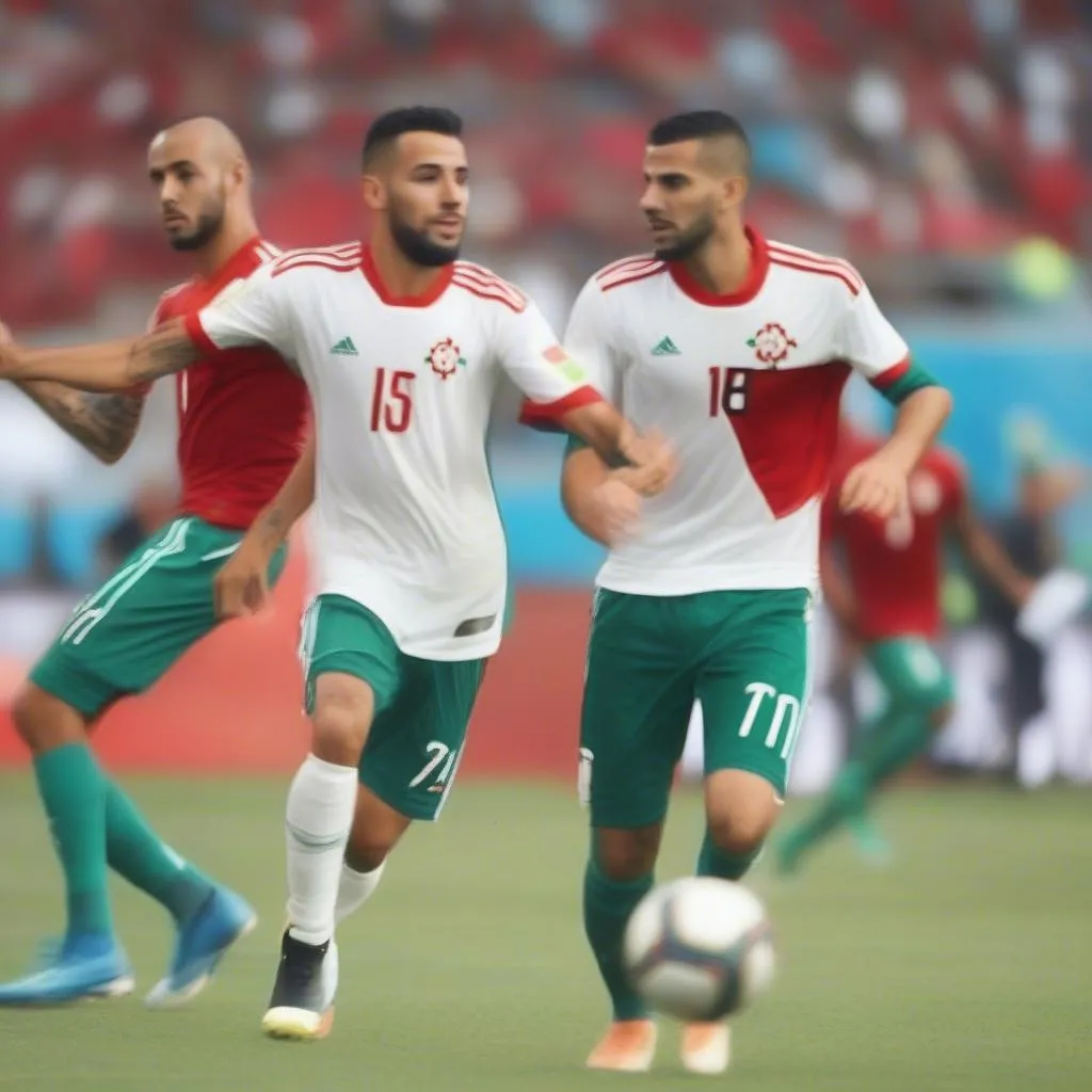 Hình ảnh các cầu thủ Morocco trong trận đấu World Cup 2018