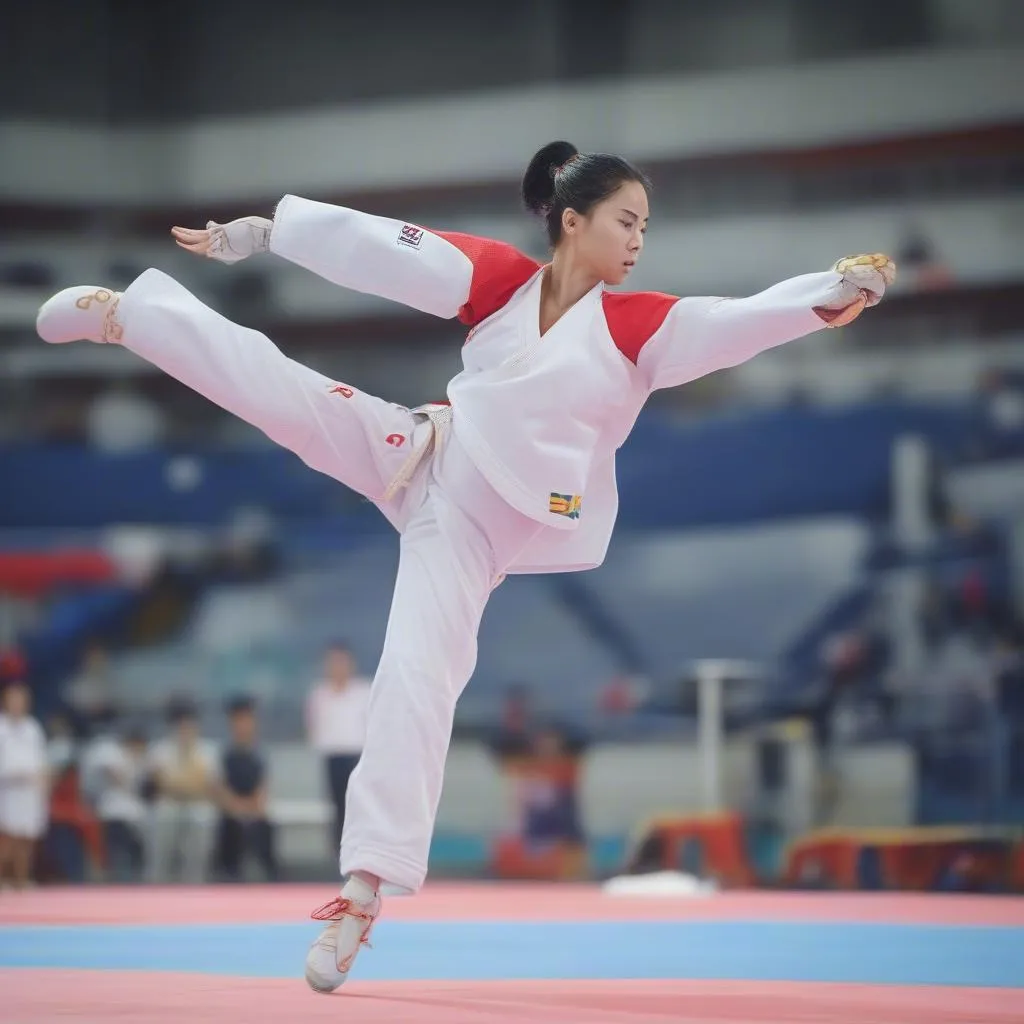 Ảnh minh họa về Nguyễn Thị Thanh Huyền thi đấu taekwondo