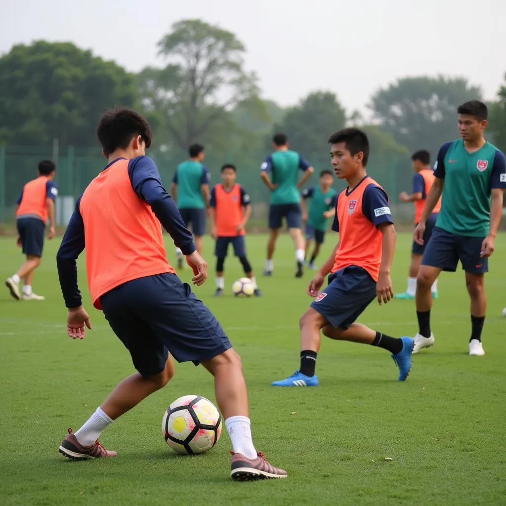 Các cầu thủ U19 Việt Nam tập luyện thể lực