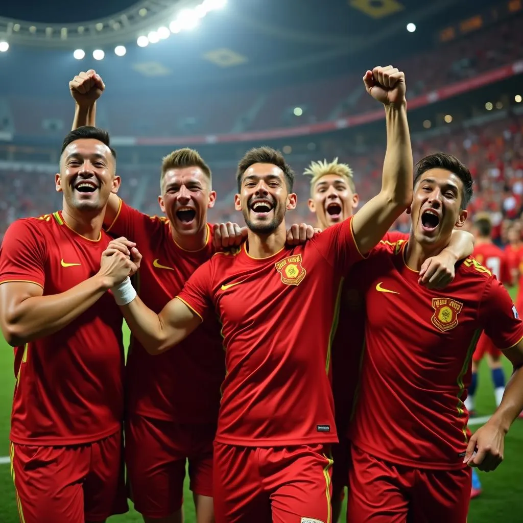 Vietnamese Players Celebrating with Fans