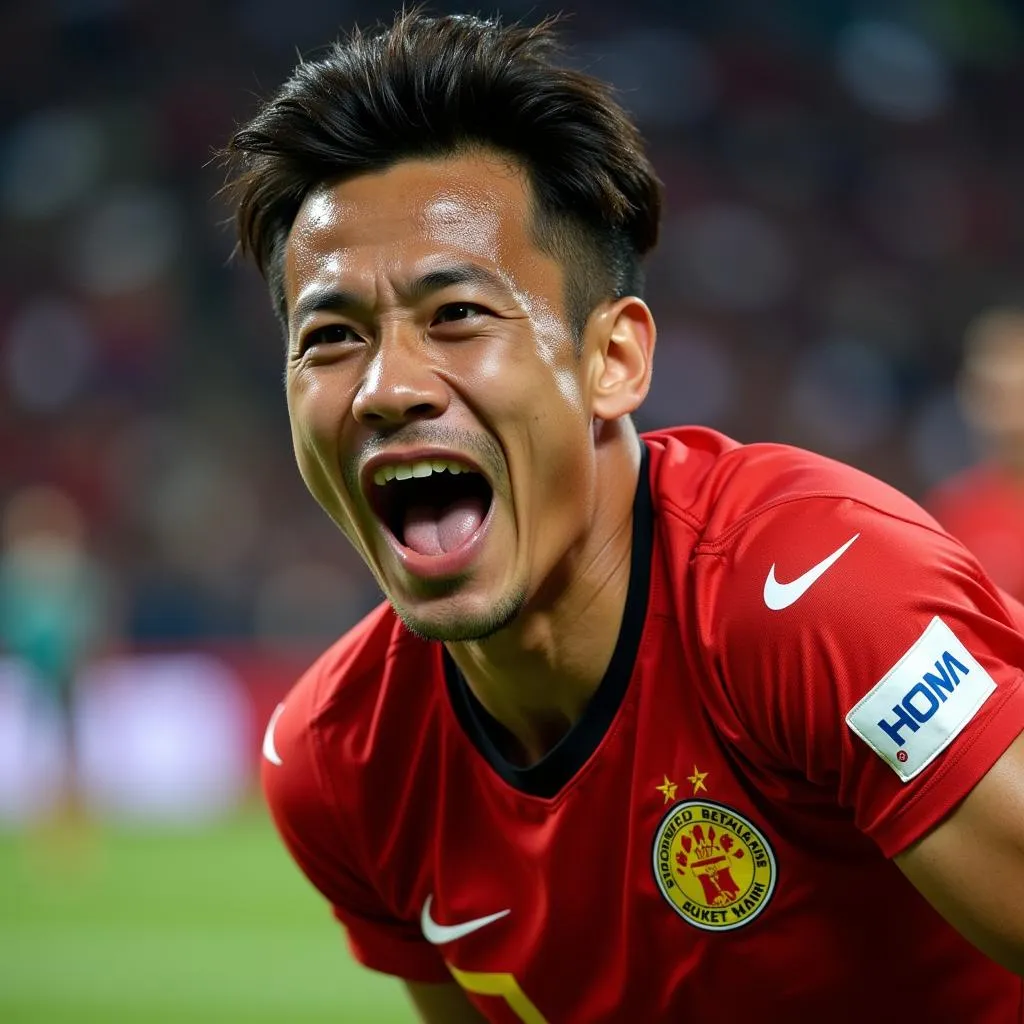 Vietnamese futsal player celebrating a goal