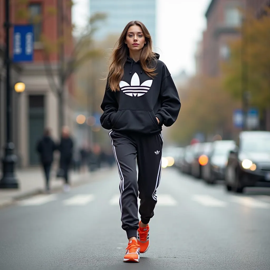 Cô gái di chuyển năng động với giày adidas