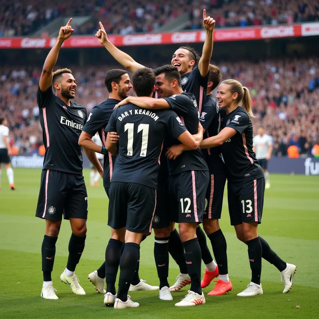 Football team celebrating victory