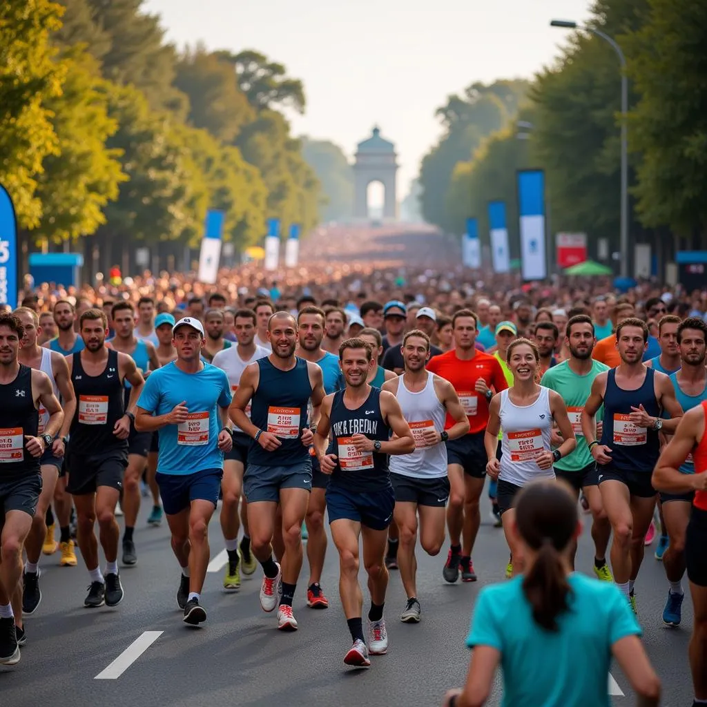 Du khách tham gia marathon