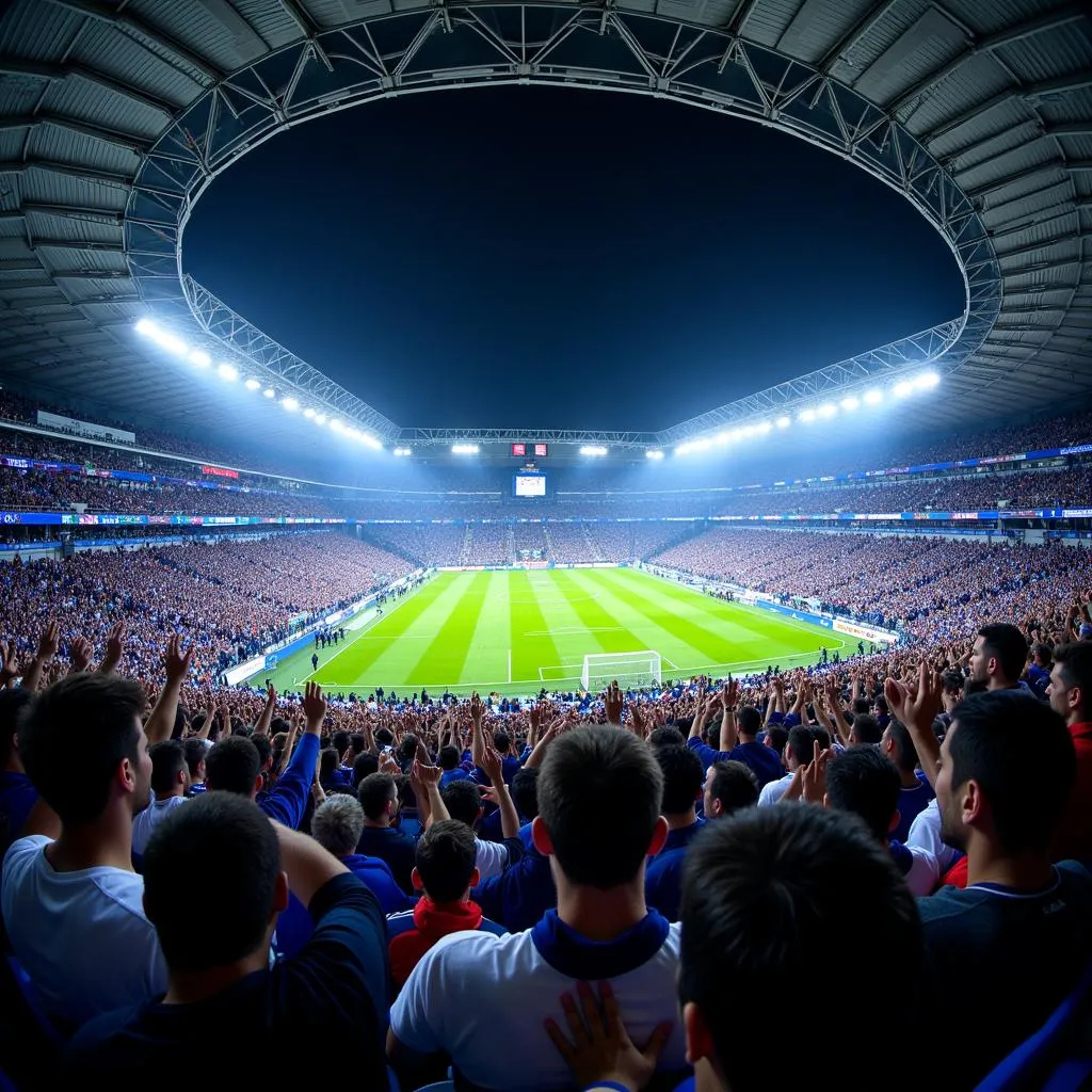 Cổ động viên Olympique Lyon cuồng nhiệt trên khán đài sân Stade des Lumières