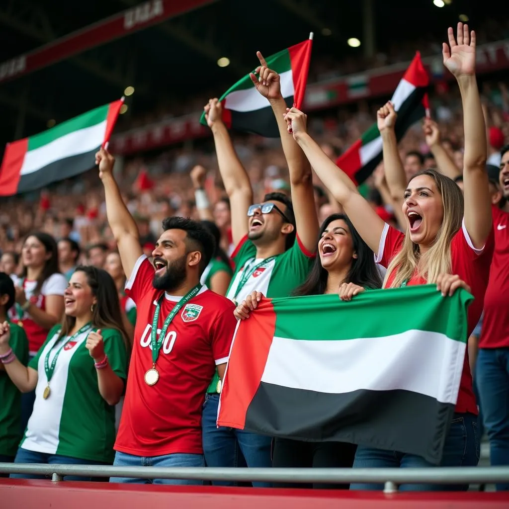 Fans cheering at the UAE national team stadium