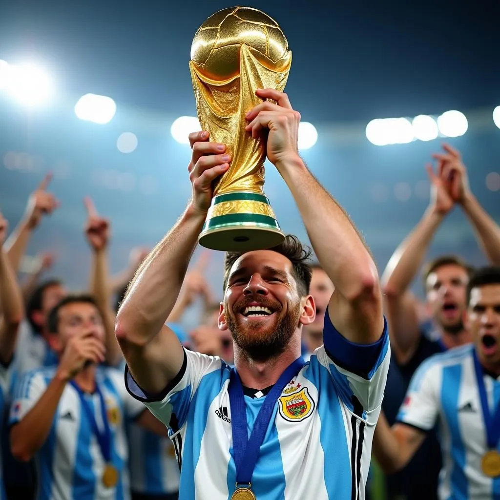 Lionel Messi nâng cao chiếc cúp vàng World Cup