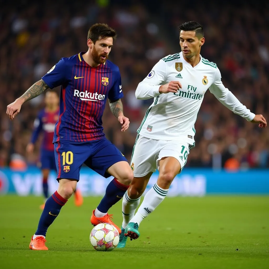 Hình ảnh Messi và Ronaldo trên sân vận động