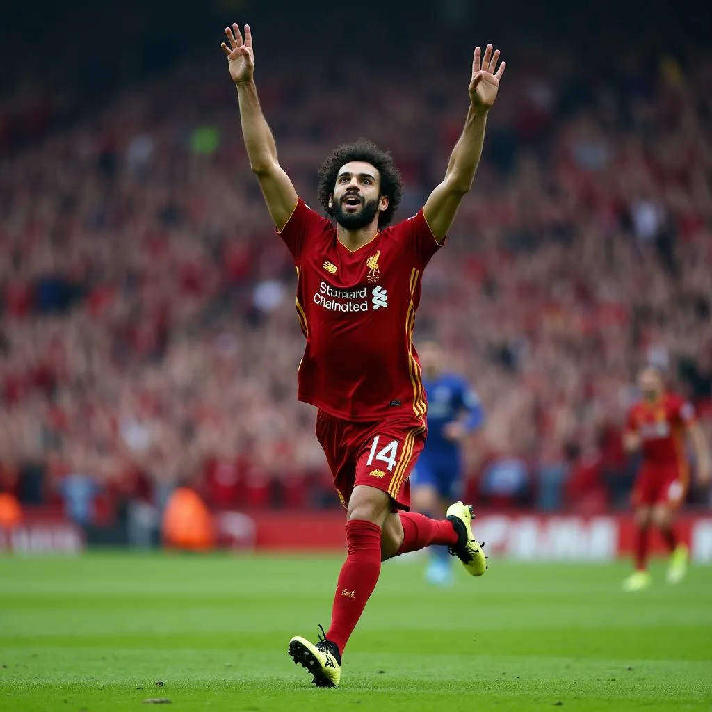 Mohamed Salah ăn mừng bàn thắng cho Liverpool